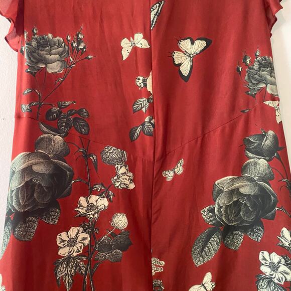 NWOT Biyan Red Rose Print 100% Silk Maxi Dress Romantic Flowy Women's size Small - Picture 9 of 15